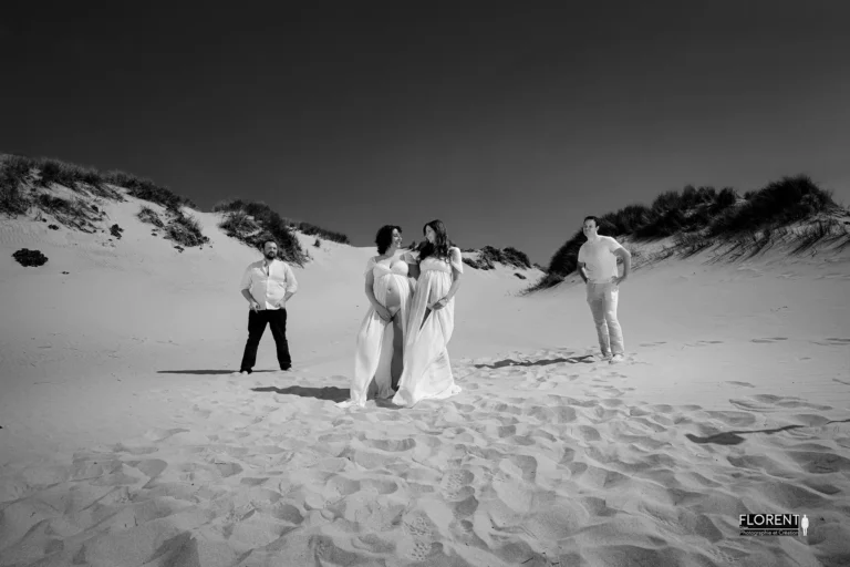photographe maternité superbe séance deux couples amis dans les dunes vetement identique florent fanie photographe boulogne sur mer lille le touquet paris calais saint omer berck